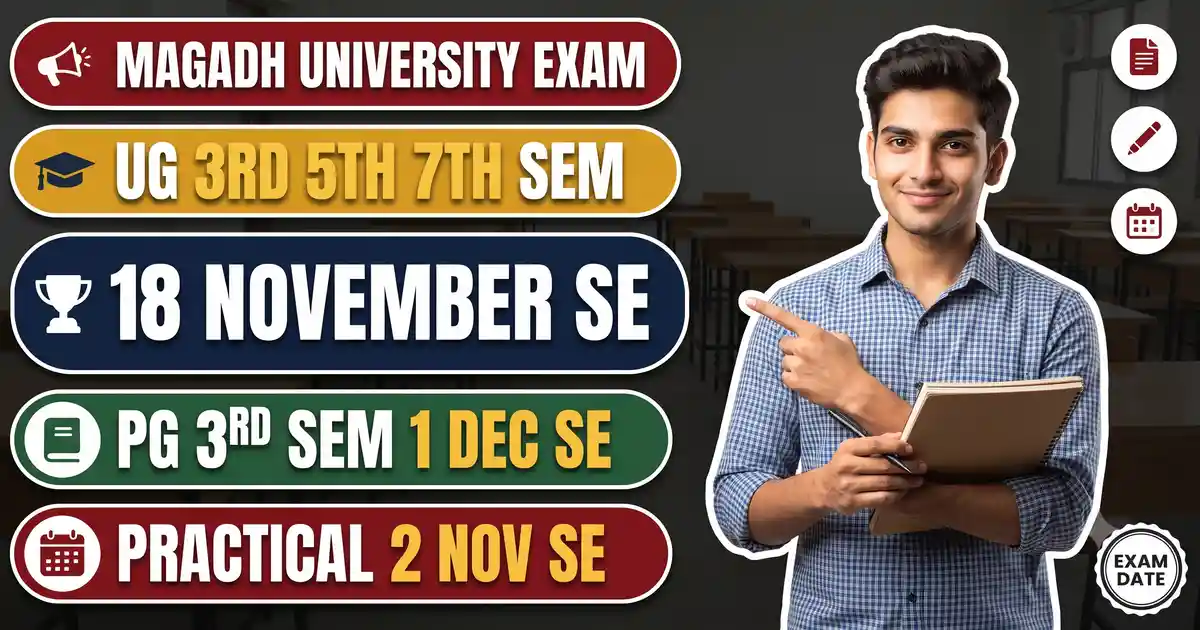 Magadh University Exam Date 2026 - UG 3rd Semester 18 November Se, 7th 26 November Se, 5th 10 December Se; PG 3rd Sem 1 December Se, Practical Pehle