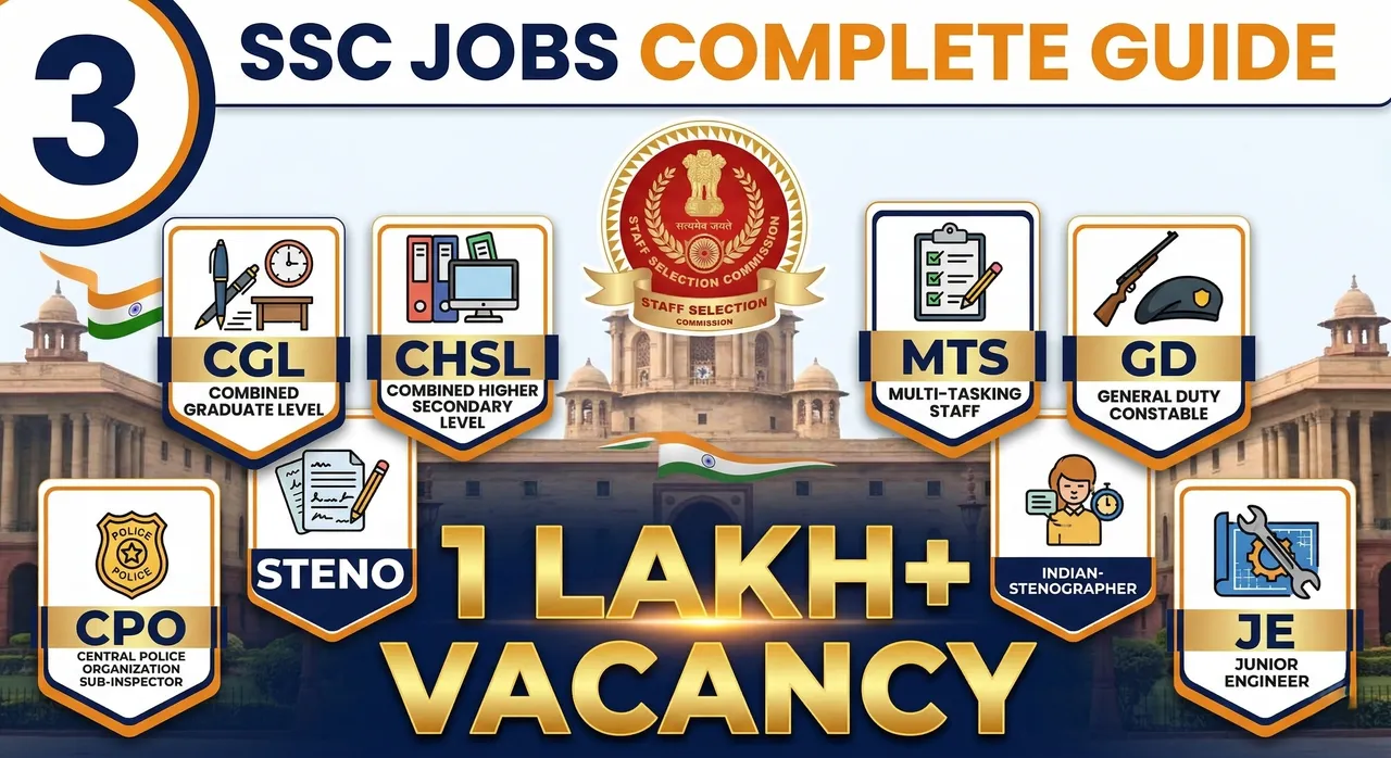 SSC Jobs 2026 - CGL, CHSL, MTS, GD, CPO | 1 Lakh+ Vacancy Complete Guide