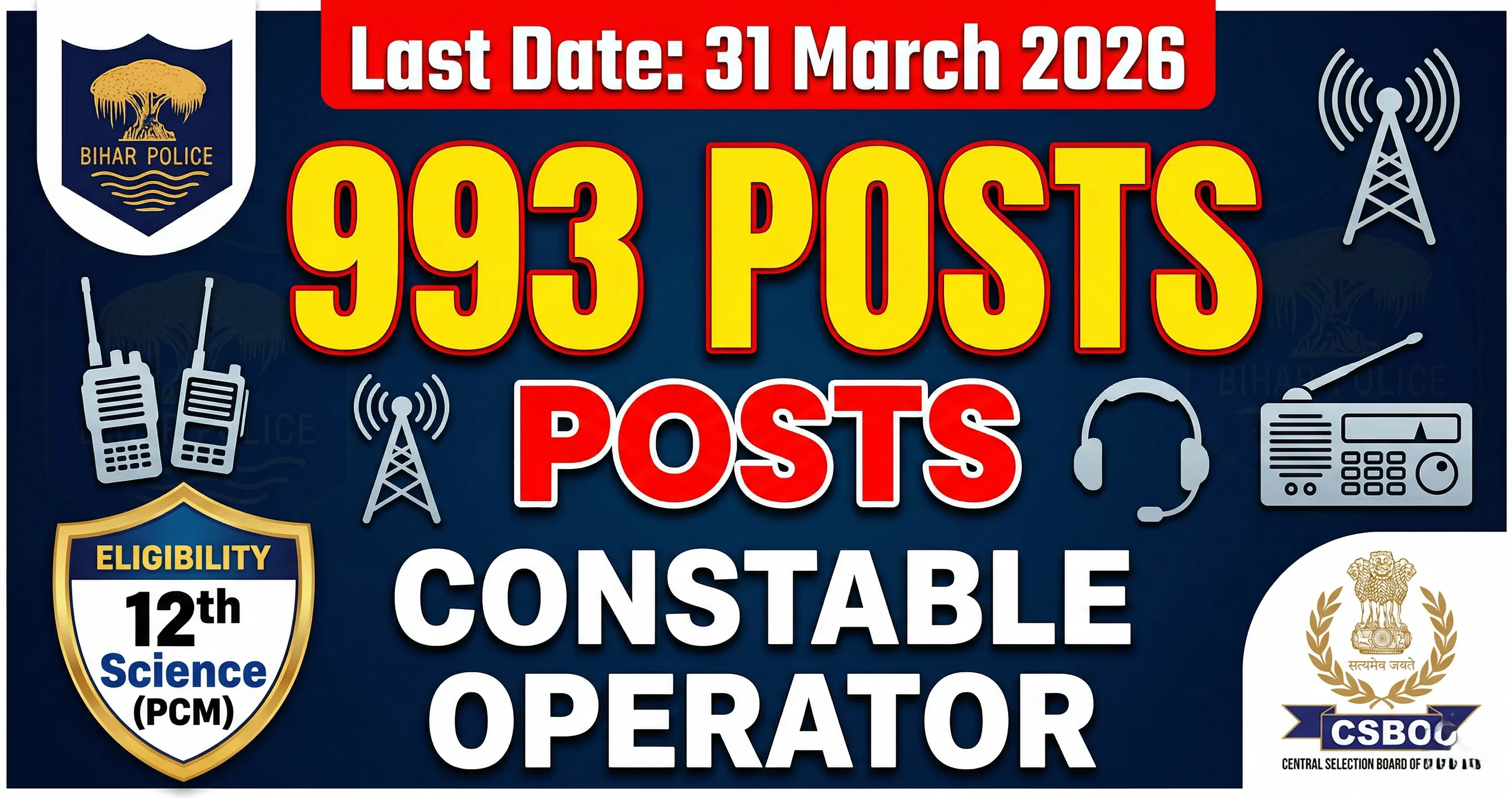 Bihar Police Constable Operator 2026 - 993 Posts, Online Apply, Syllabus CSBC Recruitment