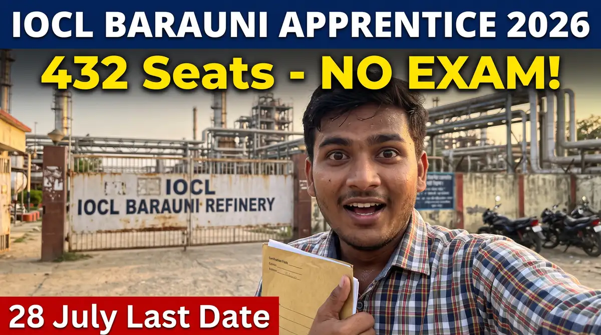 IOCL Barauni Refinery Apprentice 2026 - 432 Posts, No Exam (Merit Se), Apply by 28 July