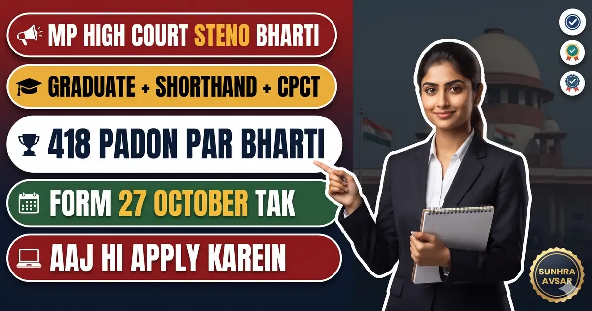 MP High Court Stenographer Recruitment 2026 - District Court Ke 418 Pad Ka Form 27 October Tak; Steno Grade-II, III Aur Assistant Grade-III, Bihar Walon Ke Liye CPCT Sabse Badi Shart