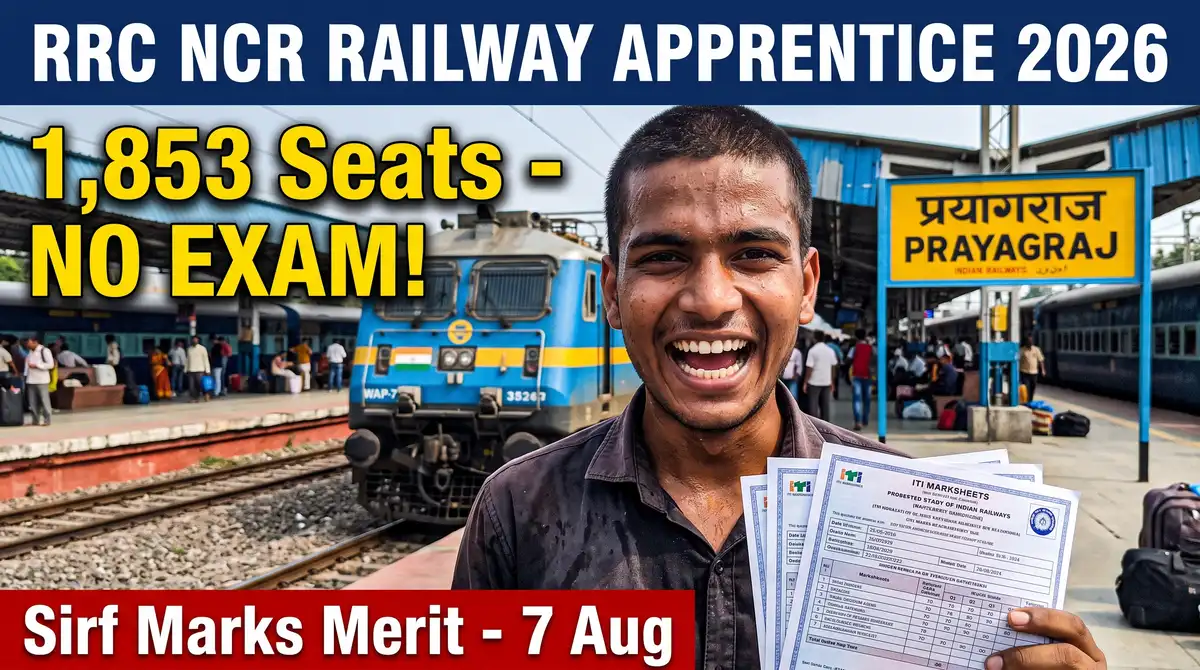 RRC NCR Railway Apprentice 2026 - 1,853 Posts, No Exam, Apply 7 Aug Tak (All India)