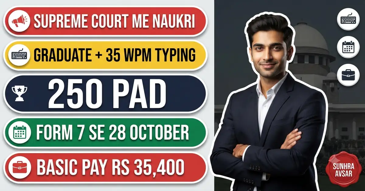 Supreme Court Junior Court Assistant Bharti 2026 - 250 Pad, Level 6 (Rs 35,400 Basic); Graduate + 35 wpm Typing, Form 7 Se 28 October, Bihar Me Patna Samet 8 Exam Centre