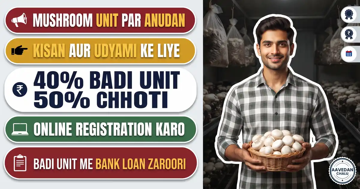Bihar Mushroom Unit Anudan 2026-27 - Rs 30 Lakh Ki Production Unit Par 40% (Bank Loan Se), Rs 2 Lakh Ki Chhoti Unit Par 50%; Udyan Portal Par Aavedan Chalu