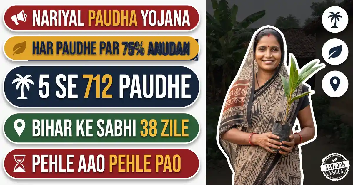 Bihar Nariyal Paudha Vitaran Yojana 2026-27 - Har Paudhe Par 75% Anudan, 5 Se 712 Paudhe; Poore Rajya Me Sirf 1 Lakh, Pehle Aao Pehle Pao