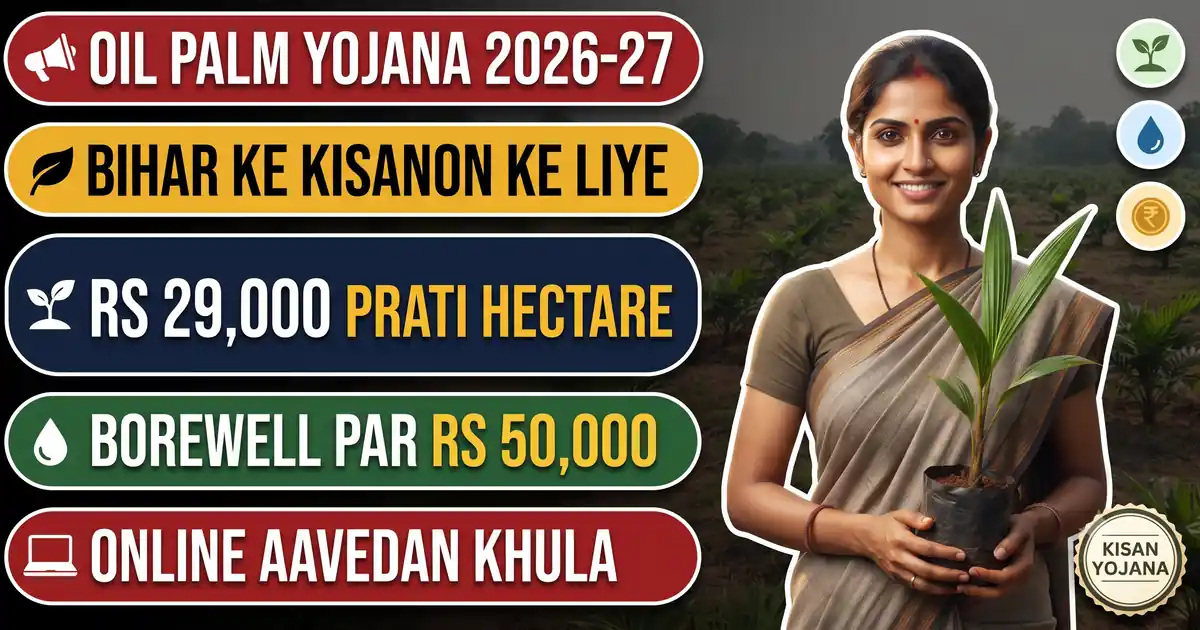 Bihar Oil Palm Yojana 2026-27 (Aavedan Khula) - Paudhe Par Rs 29,000 Prati Hectare, Antarvarti Kheti Par Rs 10,500 Saalana, Borewell Par Rs 50,000