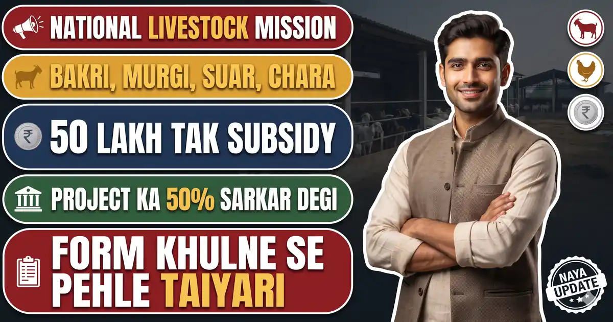 National Livestock Mission (NLM) Subsidy 2026 - Bakri, Murgi, Suar Aur Chara Unit Par 50% Subsidy, Rs 50 Lakh Tak; Naya Aavedan Abhi Band, Bihar Wale Kya Karein